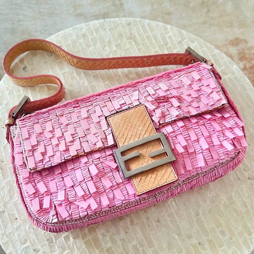 Fendi Vintage Light Pink Sequin Python Baguette